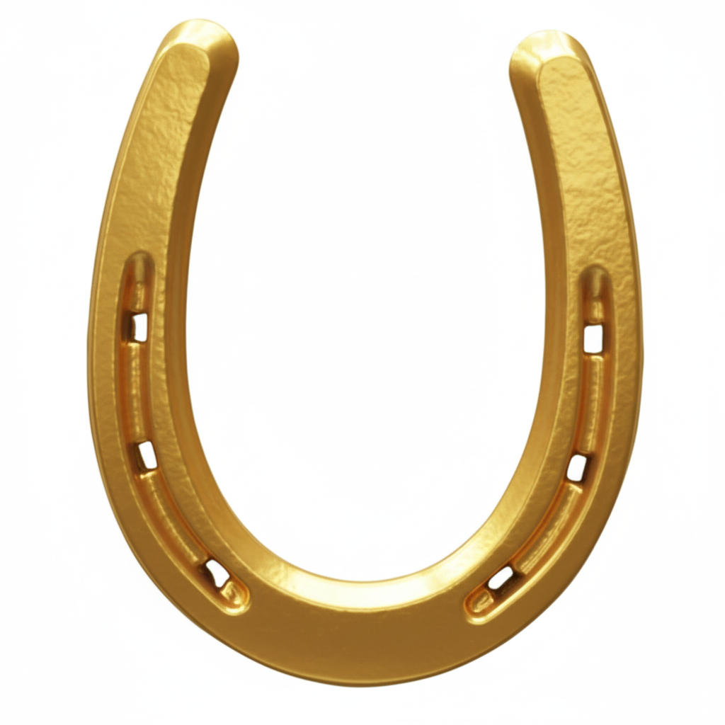 Metallic gold pony shoe on white background