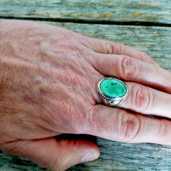 Mens Green Turquoise Thunderbird Ring