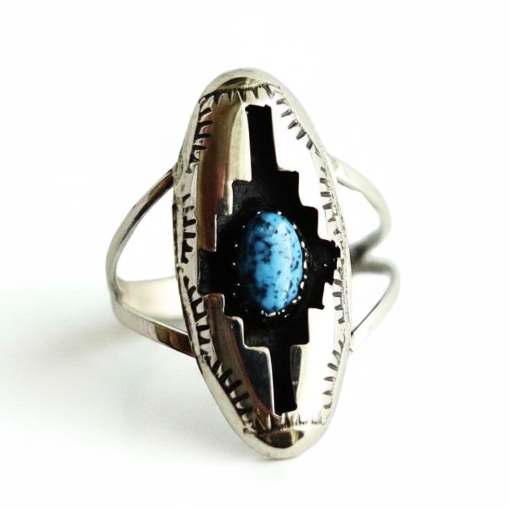 Shadow Box Turquoise Ring on White Background