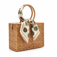Silk Cactus Scarf on Rattan Bag