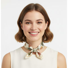 Silk Cactus Scarf  tie on female model in Small French Neck Knot