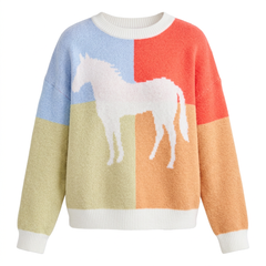 Color Block Horse Sweater on White background