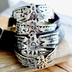 Sterling & Leather Thunderbird Cuff Bracelet