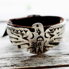 Sterling & Leather Thunderbird Cuff Bracelet