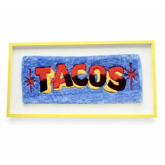 Hand Woven Tacos Sign Framed in Yellow