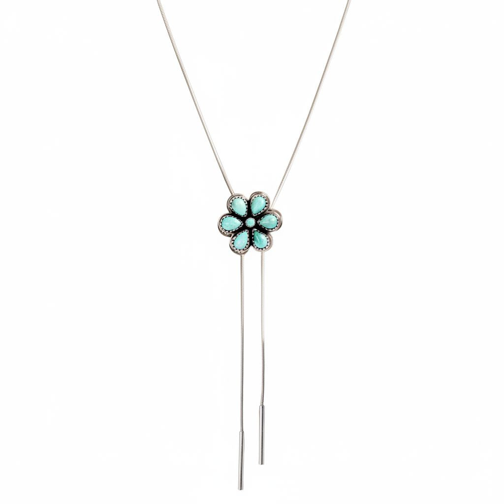 Turquoise Flower Snake Bolo Necklace