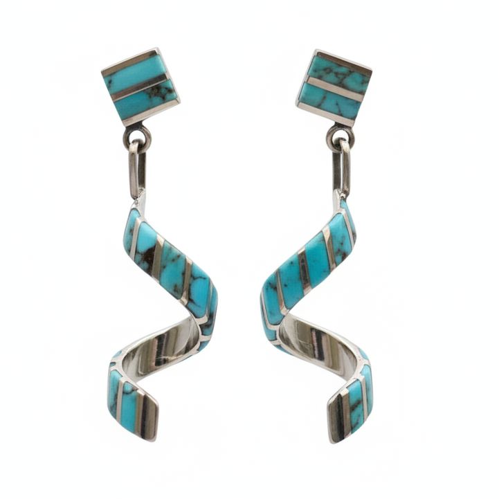 Turquoise Swirl Earrings by Zuni Silversmith 