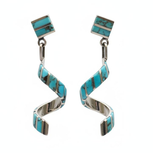 Turquoise Swirl Earrings by Zuni Silversmith 