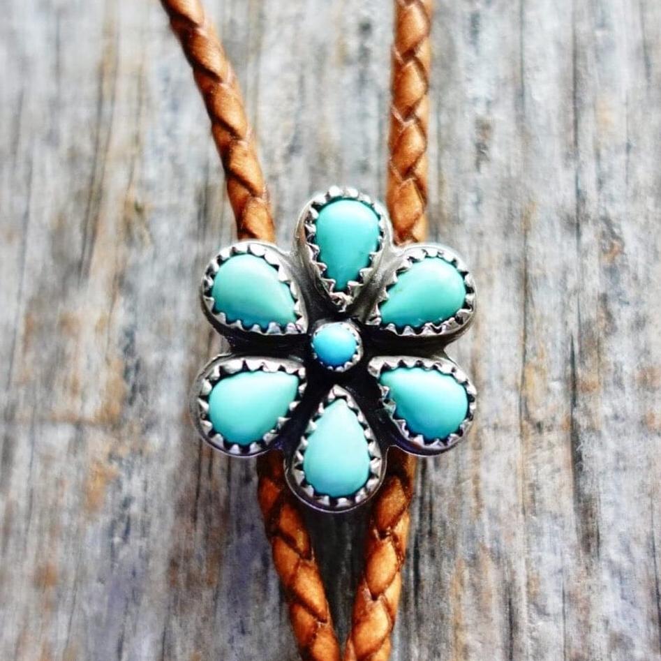 Turquoise Flower Bolo Tie Jewelry Moxie Maine 