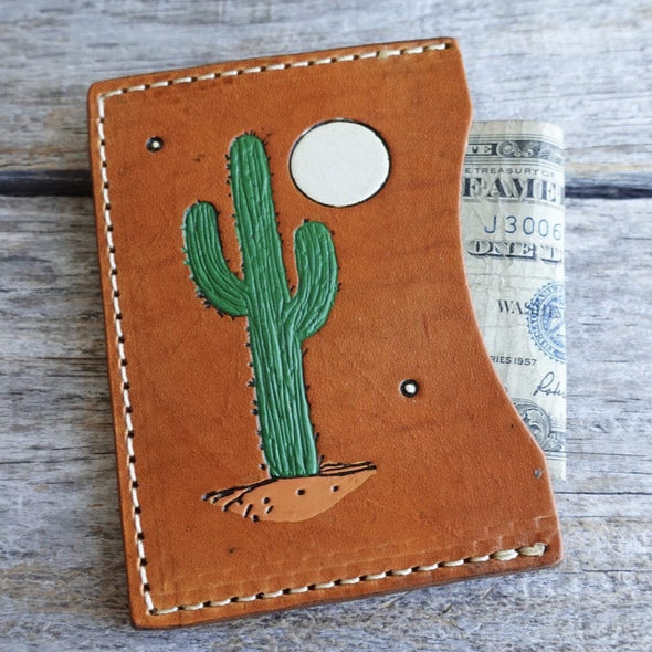 Quick Draw Leather Wallet with Cactus