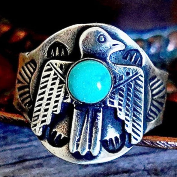 Fred Harvey Thunderbird Ring with Turquoise