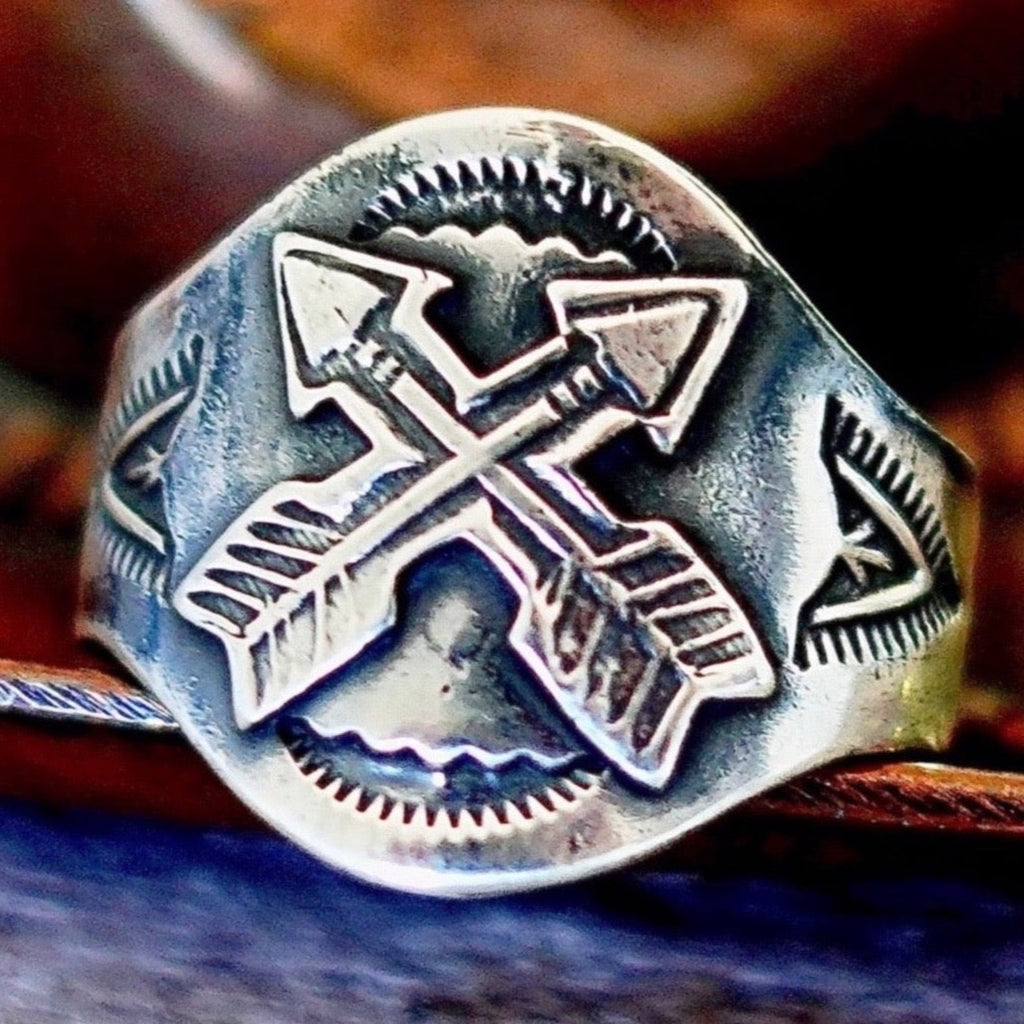 thumbnail image 2 of Bullet Head Arrow Ring For Men - 9mm Wide Stainless Steel Band, Sizes 8-12, Silver/Gold/Black 2 of 10
