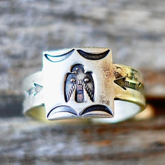 Mens Thunderbird Ring Double Arrows Stamping