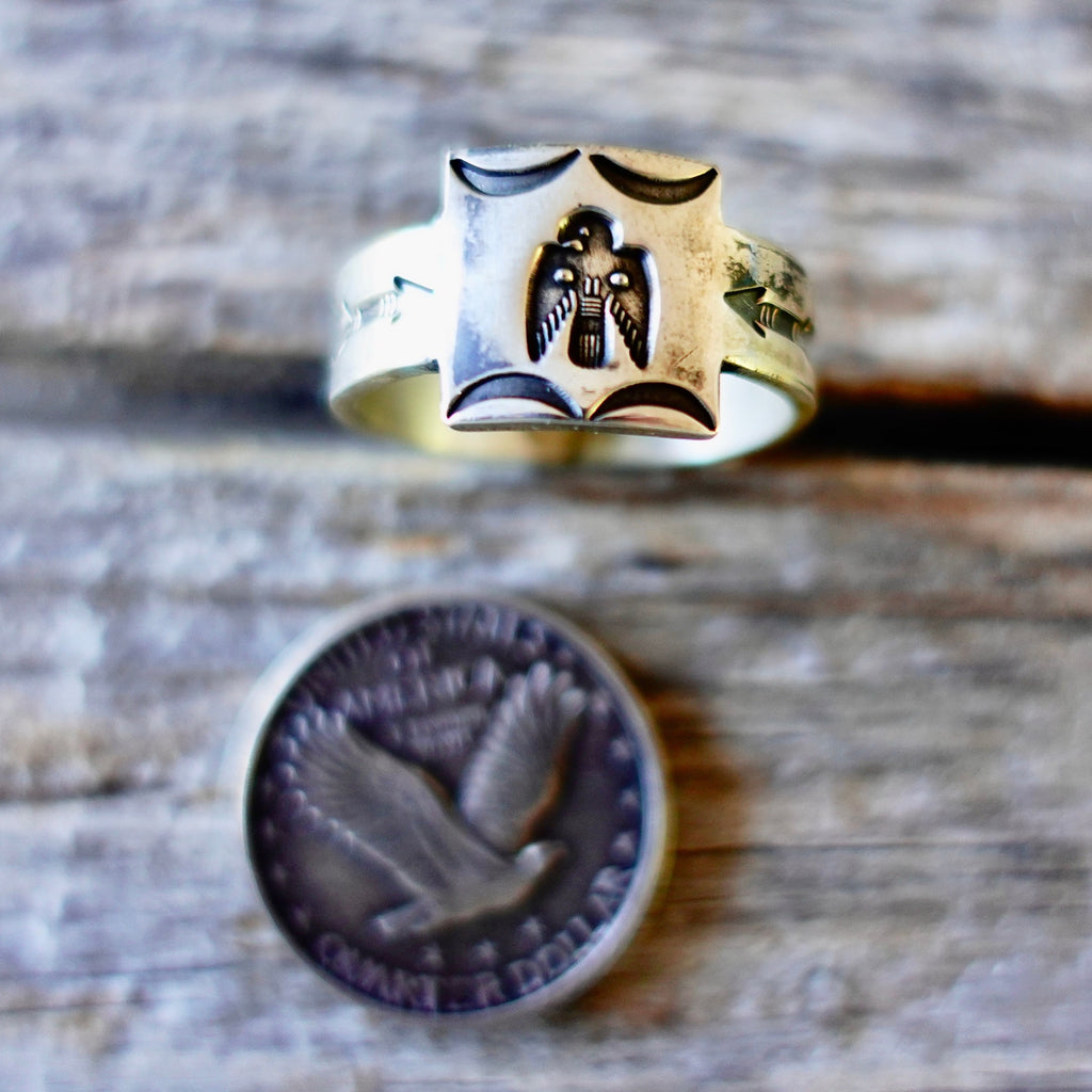 Mens Thunderbird Ring Double Arrows Sterling Silver
