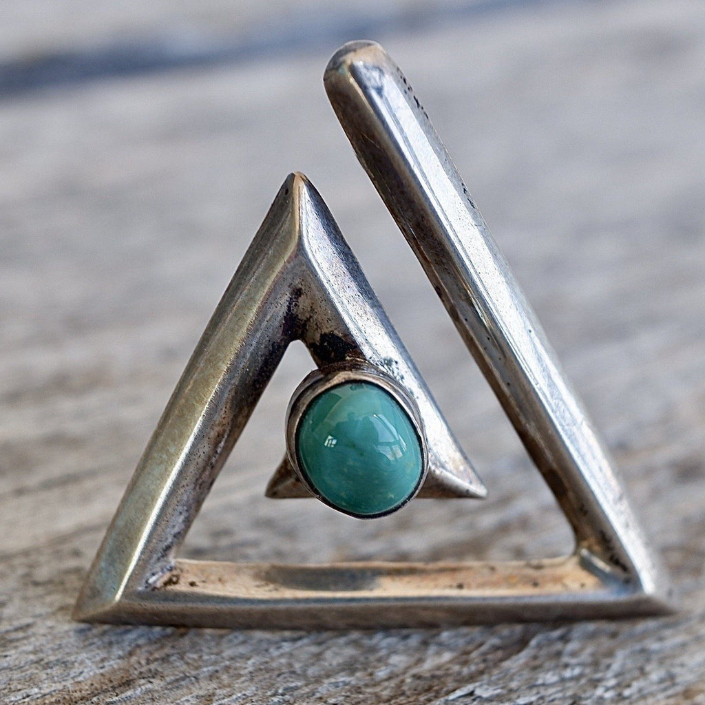 1950's Navajo Triangle Pin Sterling & Green Turquoise