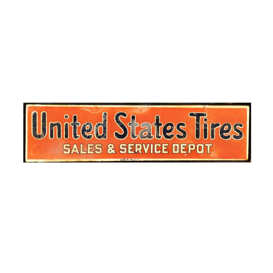 Authentic 1930s USA Tires Sign | Large Framed Vintage Gas Station