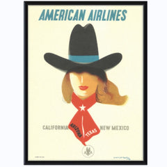 American Airlines Sun Country Cowgirl Poster Black Frame