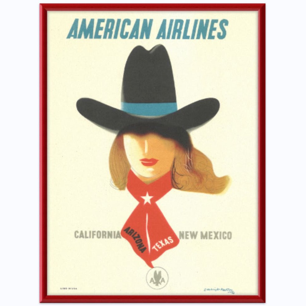 American Airlines Sun Country Cowgirl Poster Red Frame
