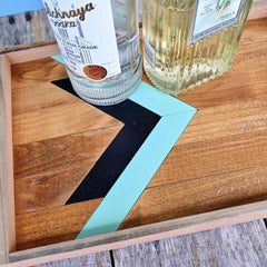 Southwest Wood Serving Tray Turquoise Black Chevron