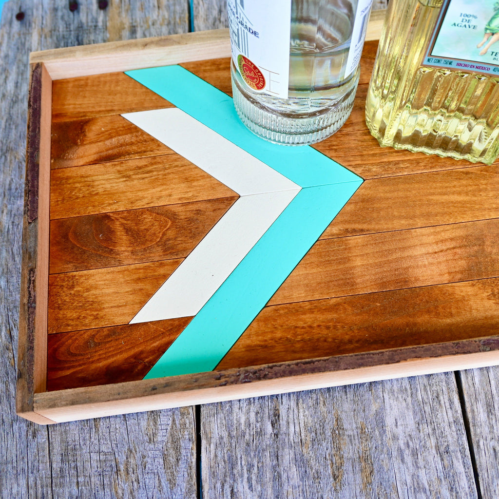 Turquoise & White Serving Tray Tabletop Infinite Abyss 