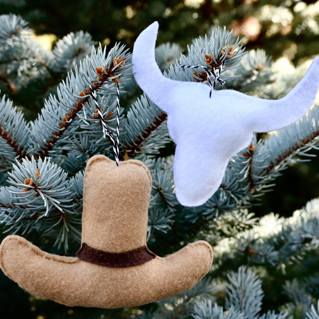 Western Holiday Ornaments Cowboy Hat Bull Horns