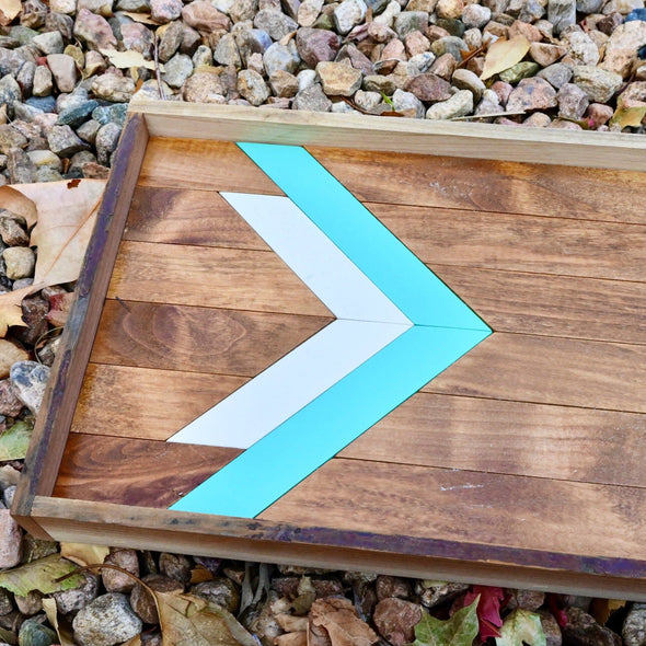 Rustic Wood Serving Tray White & Turquoise