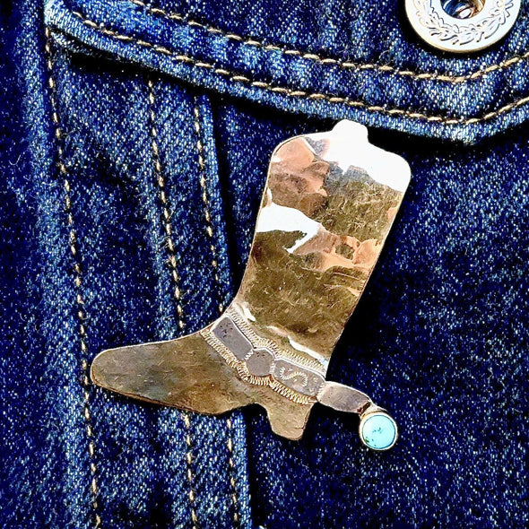 Vintage Gold & Turquoise Cowboy Boot Pin
